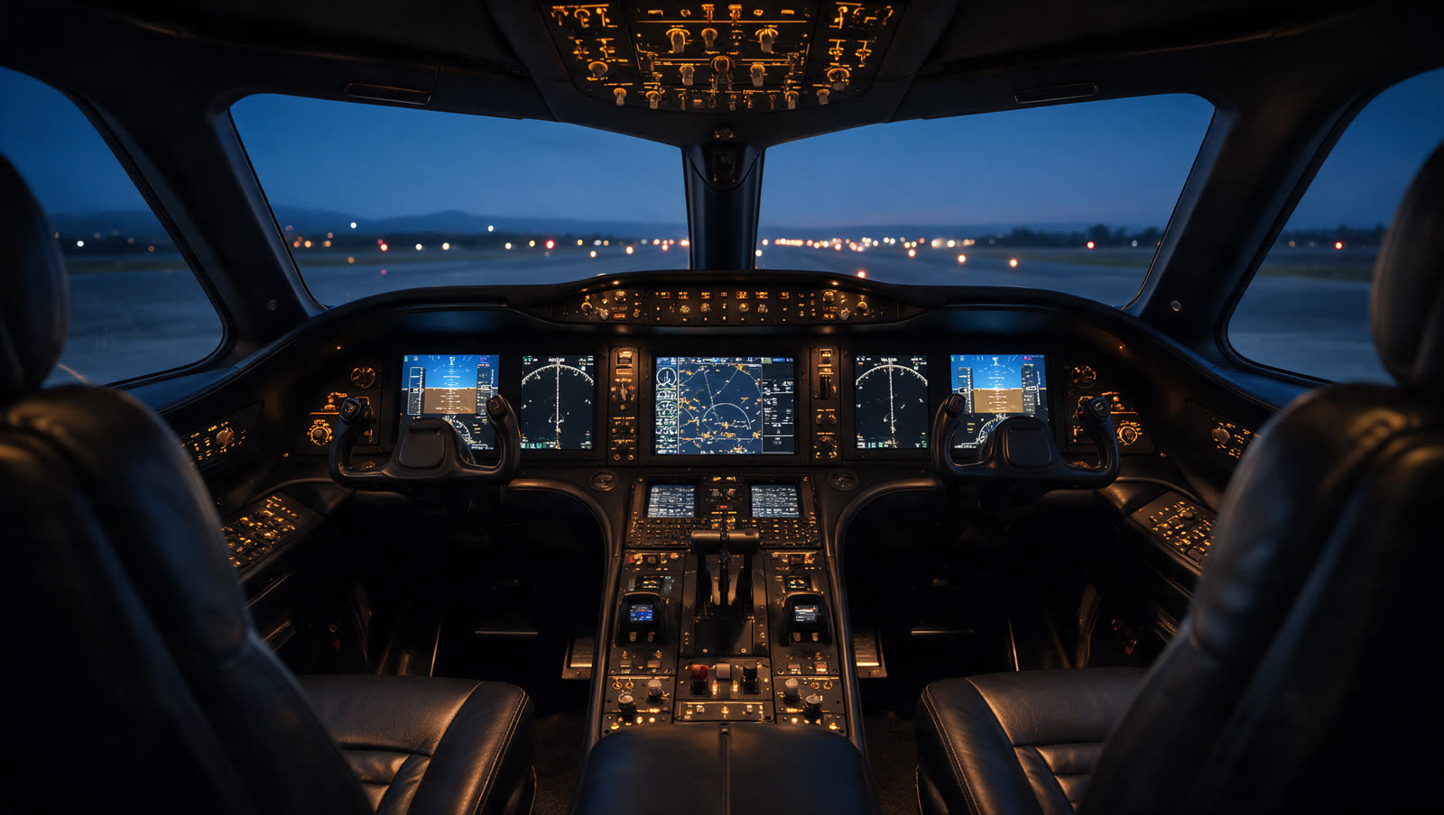 The flight deck at dusk